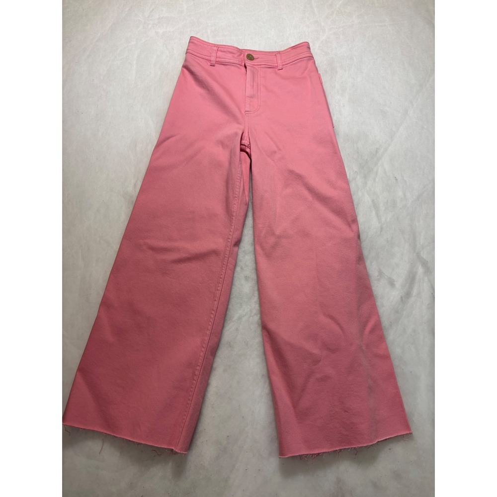 Antonio Melani Women Pink Wide Leg High Rise Raw Hem Denim Jeans Size 0